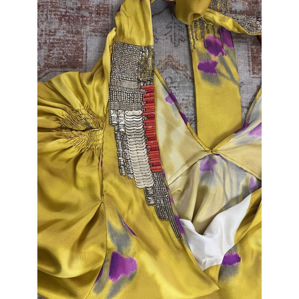 Dries Van Noten Sequin Yellow Floral Silk Delville Midi Dress Runway Size 38 - Picture 12 of 16